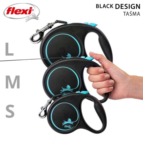 Smycz flexi automatyczna Black Design S taśma 5 m - dla psa do 15 kg, kolor niebieski Smycz flexi automatyczna Black Design S taśma 5 m - dla psa do 15 kg, kolor niebieski