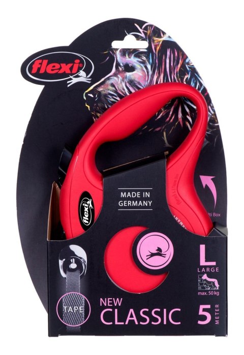 Smycz flexi automatyczna New Classic L taśma 5m - dla psa do 50kg, kolor czerwony Smycz flexi automatyczna New Classic L taśma 5m - dla psa do 50kg, kolor czerwony