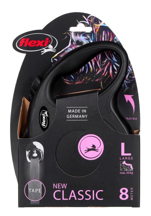 Smycz flexi automatyczna New Classic L taśma 8 m - dla psa do 50 kg, kolor czarny Smycz flexi automatyczna New Classic L taśma 8 m - dla psa do 50 kg, kolor czarny