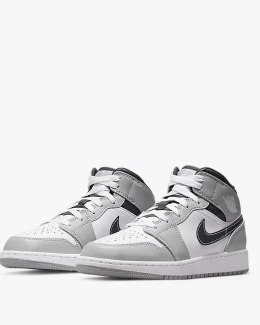 Nike Air Jordan 1 Mid Light Smoke Grey 554724-078 unisex sneakersy szare skórzane