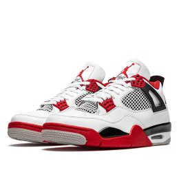 Nike Air Jordan 4 Retro Fire Red unisex sneakersy białe z czerwonymi akcentami