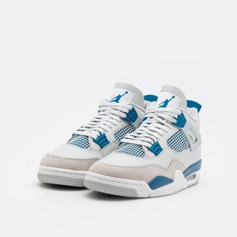 Nike Air Jordan 4 Retro Military Blue unisex sneakersy białe z niebieskimi akcentami Nike Air Jordan 4 Retro Military Blue unisex sneakersy białe z niebieskimi akcentami